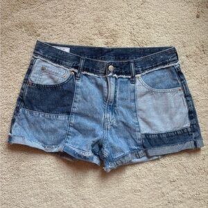 Denim Two-Tone Patchback Women’s Shorts - Blue
